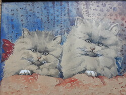 Cicák pihenőben - bájos régi akvarell, ismeretlen