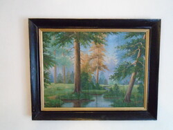 Tarnoy F fenyőerdő kis folyóval nagyméretű régi festmény vásznon 1934
