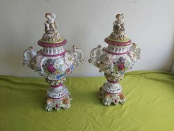 Pair of antique dresden vases. 19 No. 56 Cm high.