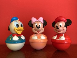Régi retro Walt Disney keljfeljancsi játékfigurák (Mickey, Minnie, Donald)