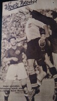 5 pieces of contemporary football laminated on a cardboard sheet of newspaper photos (henni, bozsik, budai, deák, rifle, etc.)