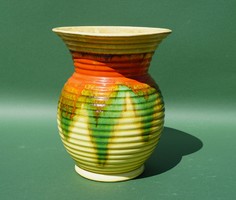 Antik Hollóházi Szakmáry keménycserép kerámia öblös váza