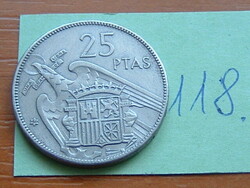 SPANYOL 25 PESETAS 1957 (64) Francisco Franco Réz-nikkel Royal Spanish Mint  118.