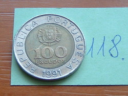 PORTUGÁLIA 100 ESCUDOS 1991 incm PEDRO NUNES BIMETÁL  118.