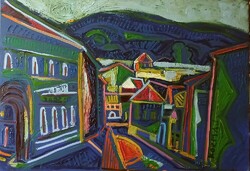 Kozma István "Egri táj várral" gyönyörű, színgazdag festménye