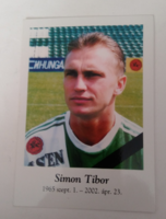 A tragikusan elhunyt Simon Tibor labdarúgó gyászjelentés értesítő és emlékkártya ,2002.