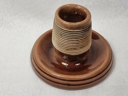 Zsolnay gyufagyújtó/gyertyatartó, festett-mázas porcelánfajansz, masszába nyomott jelzéssel, XIX.szd