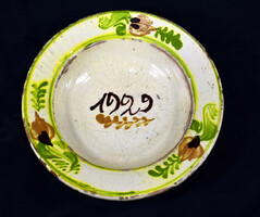 1929! Antique vintage glazed painted folk ceramic wall bowl