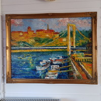 1 napig 75000Ft, VÉN impresszió; Olaj, vászon 60 x 80 cm, Dunai tájkép, Budai várral, híddal
