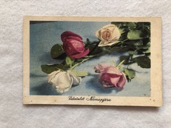 Régi virágos képeslap