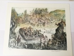 Szabó vladimir: colored etching entitled ferry