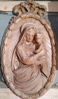 Antique, Mary with your baby relief! 48Cm high, glazed wall decoration! Made in the first half of the 1900s!