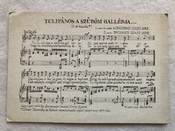 Antik postatiszta énekes, dalos, kottás képeslap  -   " Tulipános a szűröm gallérja "