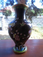 Old Chinese Compartment Enamel Vase - Fire Enamel Vase with Bird and Flower Motifs Flawless Larger Size