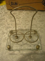 Antique polished glass 4 ball feet rare metal spice holder for sale