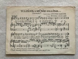 Antik postatiszta énekes, dalos, kottás képeslap  -   " Tulipános a szűröm gallérja "