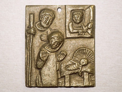 Régi retró vintage fém réz bronz vallási mini utazó ikon német katolikus keresztény medál