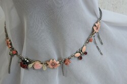 Avon marked necklace - pink with fire enamel flowers, ladybug, etc.