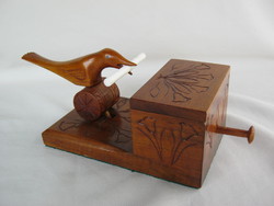 Retro ... Carved wooden cigarette offering bird