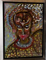 Fk/207 - painter Sarolta Farkas - female portrait painting