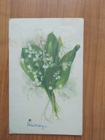 Régi képeslap, gyöngyvirág 1950-1960-as évekből