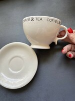 ***1000ft-os húsvéti akció- “Coffee & Tea” fehér fajansz teás,  cappuccinos csésze alátéttel 1 db
