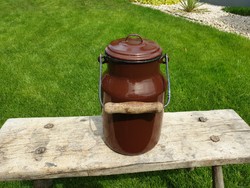 Enameled old vintage large 3 l milk jug lampart with enamel jug