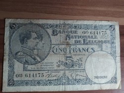 Belgium 5 Frank, 1938.04.01.