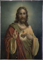 Jézus Krisztus ábrázolás 1900 körül papírkép , színes nyomat 60x80
