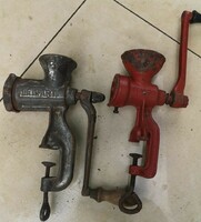 2 old meat grinders: lampart and flacara