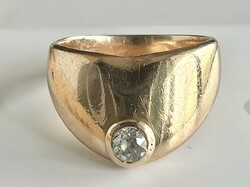 93T. 1 Forintról! Antik Art Deco 14 Karátos Arany (5,8 g) gyűrű 0,2 Ct Hófehér Brillel