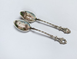 Old, enamelled, small silver spoons from Budapest.