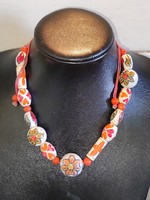 Retro hand painted ceramic necklace!