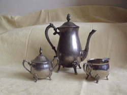 Metal coffee and tea jug with milk spout and sugar holder in one