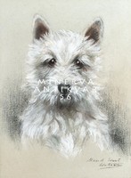 Maud Earl Westie portré 1910, festmény reprint kutyás nyomat, west highland white terrier pár kutya