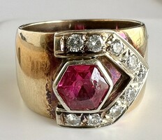 170T. 1 Forintról! Bécsi Art Deco 14K Arany (13 g!) Briliáns (0,36 Ct) és Rubin (kb. 1 Ct) gyűrű!