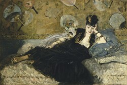 Manet - woman in black dress with fan - canvas reprint on blindfold