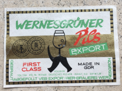 Wernesgrűner régi sörös üveg címke az NDK-ból