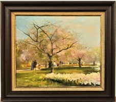 Deák b. Francis (1938-2004) Spring in the Park c. Painting with original guarantee!