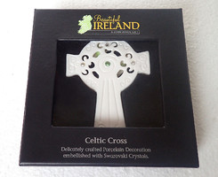 Ritka új ír porcelán kelta kereszt feszület vallási ajándék tárgy kegytárgy ikon Swarovski kristály