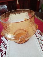 Iridescent amber-colored veiled glass bowl centerpiece offering jan havelka, novy wine