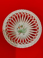 Herendi,csipkebogyó, hecsedli mintás, porcelán fonott kosárka