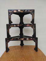 Antik kínai asztal emeletes állvány festett ázsiai fekete lakk bútor 5455