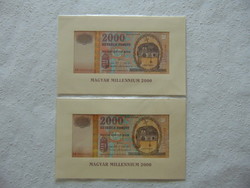 Millennium 2000 forint 2 darab Sorszámkövető !!!