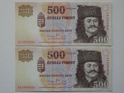 2 BD SORSZÁMKÖVETŐ 500 FORINT BANKJEGY, 2007 EB SOROZAT, UNC.
