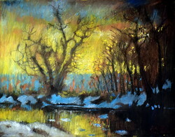 After László Mednyánszky (1852-1919) Bóto ottó (1977): lakeside winter landscape