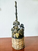 Retro metal and wicker wine holder with leaf pattern
