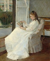 Berthe Morisot - the artist’s sister in the window - on a canvas reprint blindfold