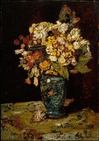 Monticelli - flowers in a blue vase - canvas reprint on a blind