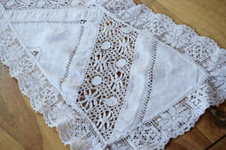 Antique old handmade crochet insert tablecloth needlework showcase lace centerpiece 127 x 26